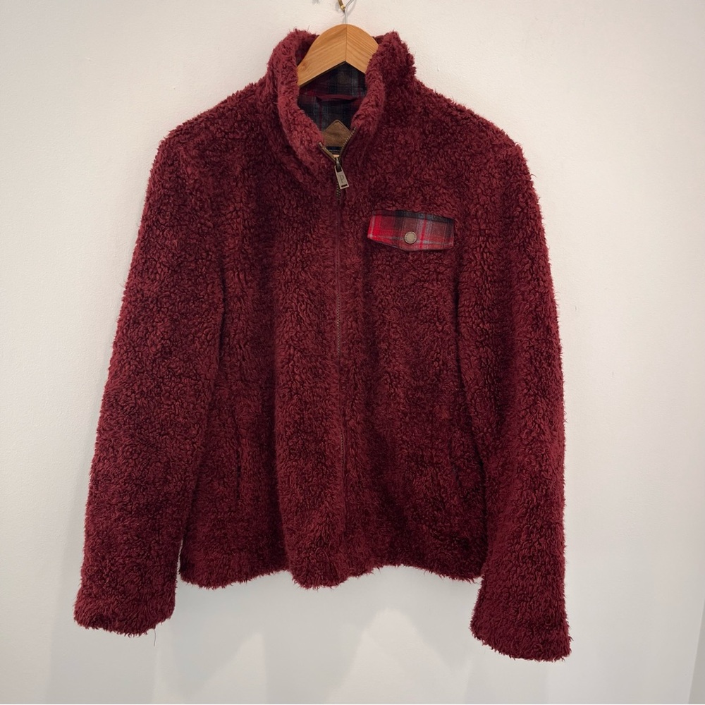 PENDLETON Maroon Fleece Plaid Lined Sherpa Zip Up Sweater Jacket | Women’s small